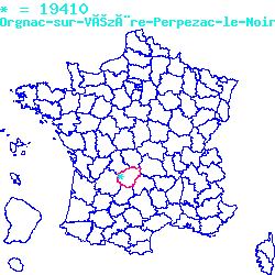 localisation sur le carte de Orgnac-sur-Vézère 19410