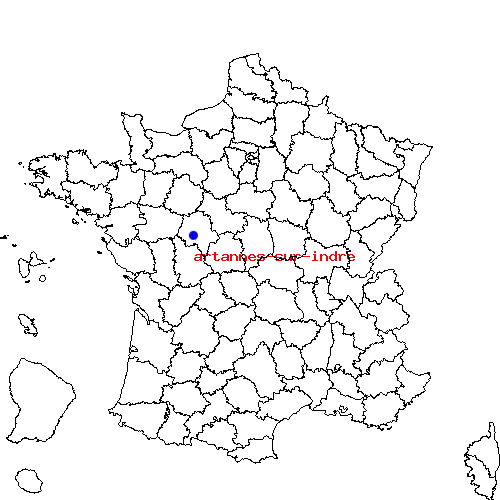 localisation sur le carte de artannes-sur-indre 