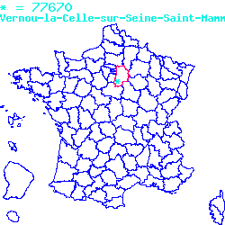 localisation sur le carte de Vernou-la-Celle-sur-Seine 77670