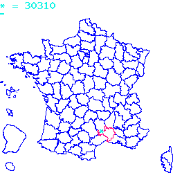 localisation du code postal 30310 Vergèze sur la carte de France localisation sur le carte de Vergèze 30310