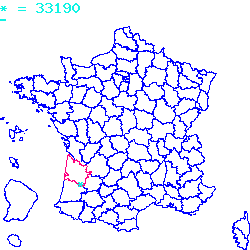 localisation du code postal 33190 Casseuil sur la carte de France localisation sur le carte de Casseuil 33190