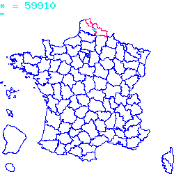 localisation du code postal 59910 Bondues sur la carte de France localisation sur le carte de Bondues 59910